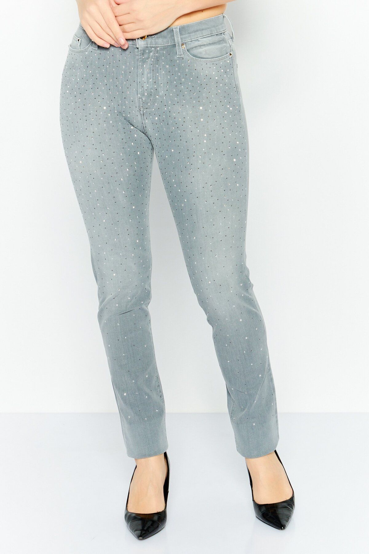 Karl Lagerfeld-Women Skinny Fit High Waist Embellished Denim, Grey 1