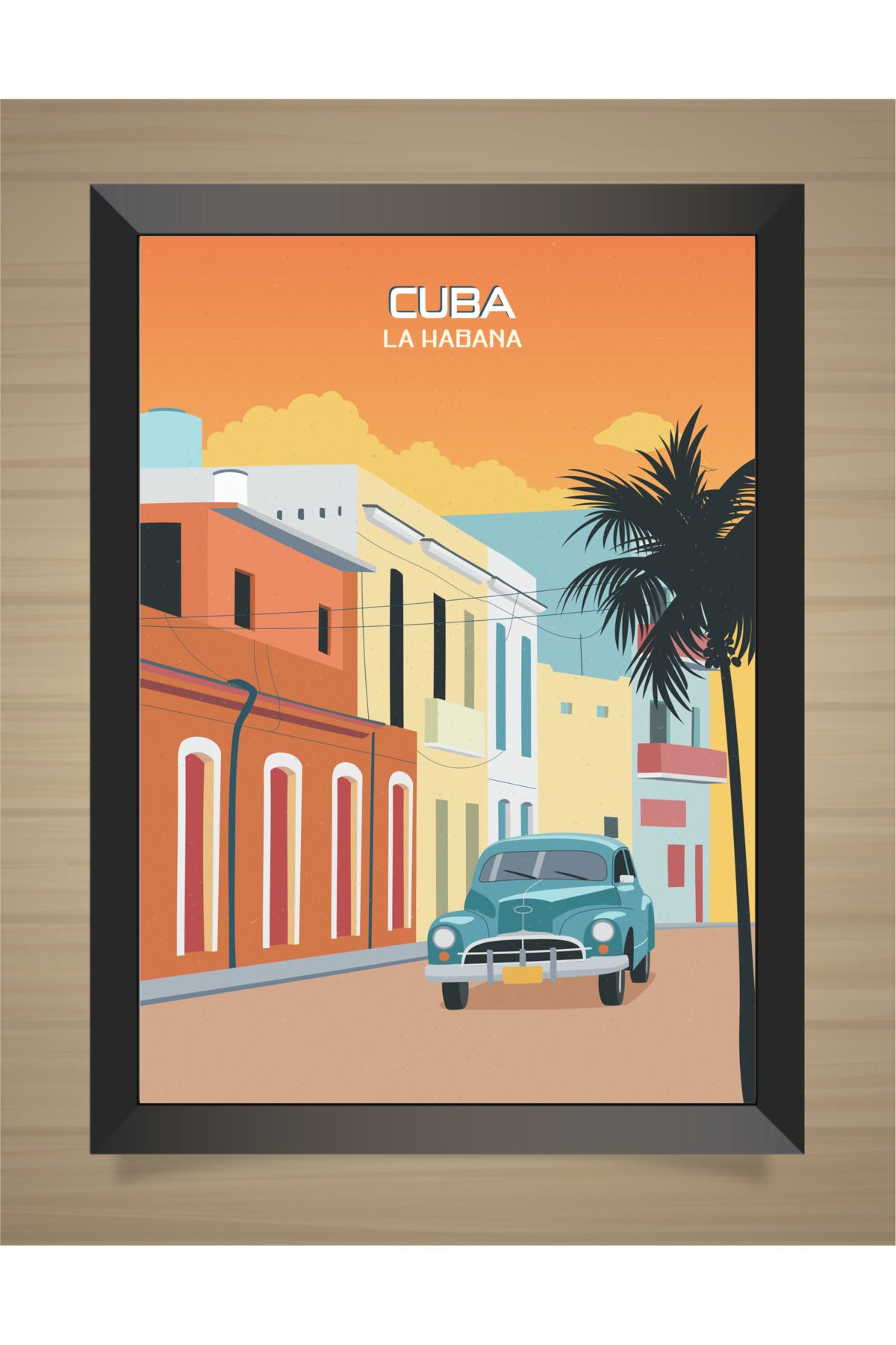 Erdizayn 30x42 cm Küba Poster Çerçeveli Tablo Dijital Tasarımlı Dekoratif Hediyelik