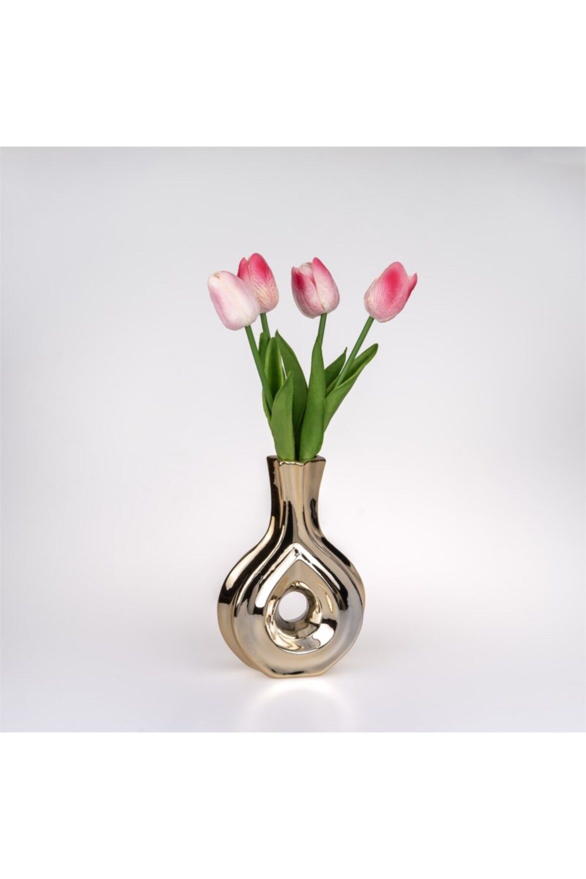 Hinora Gold 18 Cm Ortası Oluklu Seramik Küçük Vazo 18x13x6cm