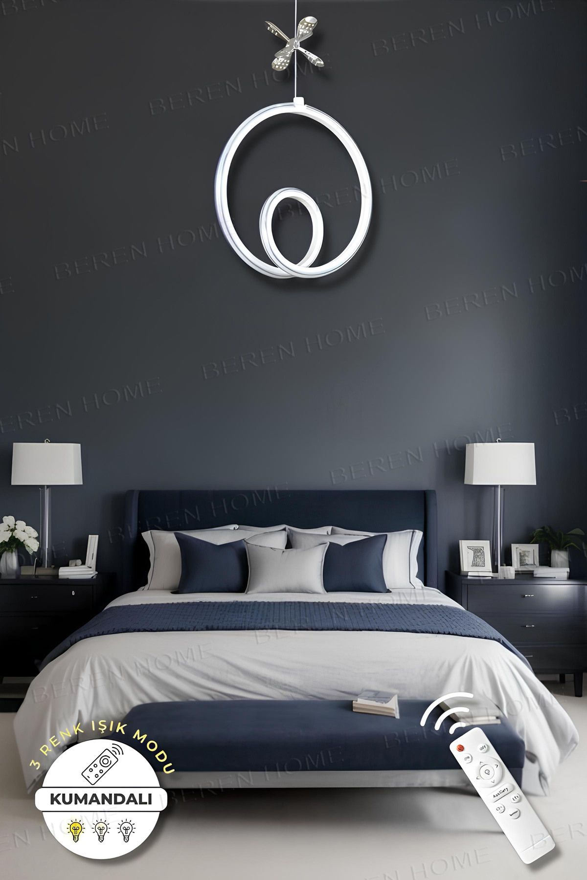 BEREN HOME Linda White Chrome Kumandalı 3 Renk Modern Sarkıt Led Avize