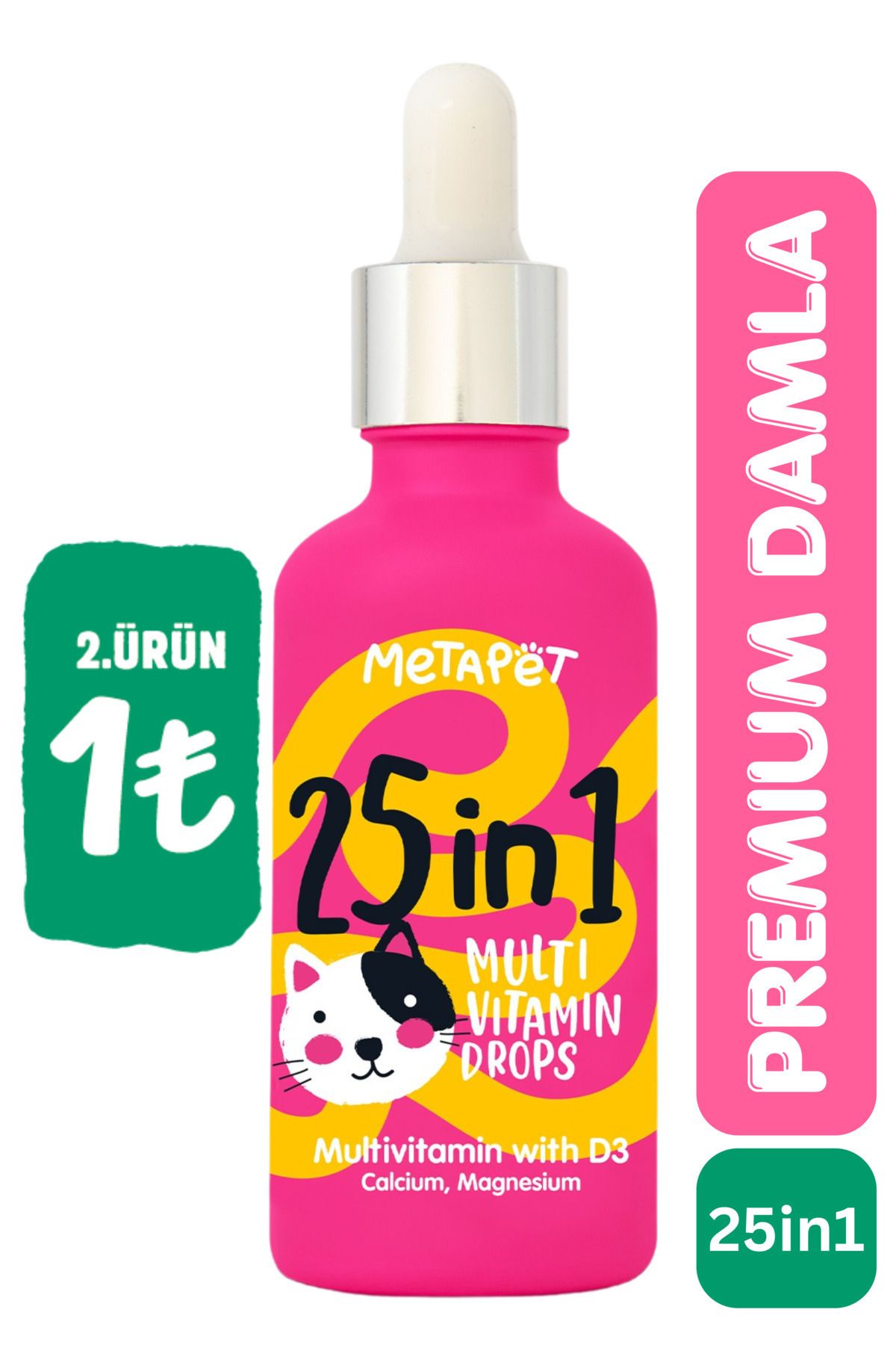 Kediler Için Premium Multi Vitamin Damla, Doğal Ve Organik Içerikli Kedi Vitamini, 50 ml