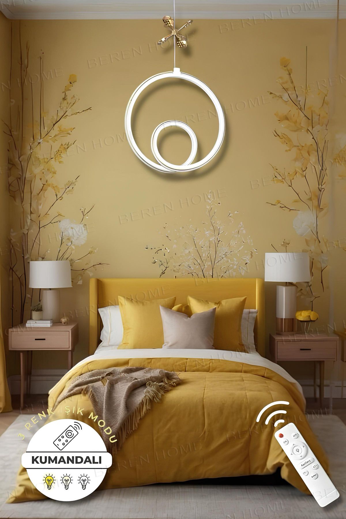 BEREN HOME Linda White Gold Kumandalı 3 Renk Modern Sarkıt Led Avize