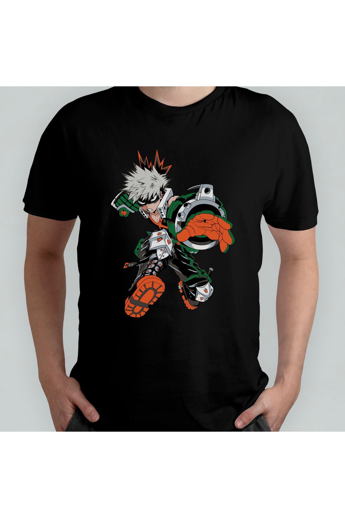 Pixxa My Hero Academia Katsuki Bakugo Unisex %100 Pamuklu Bisiklet Yaka T-Shirt Model 2
