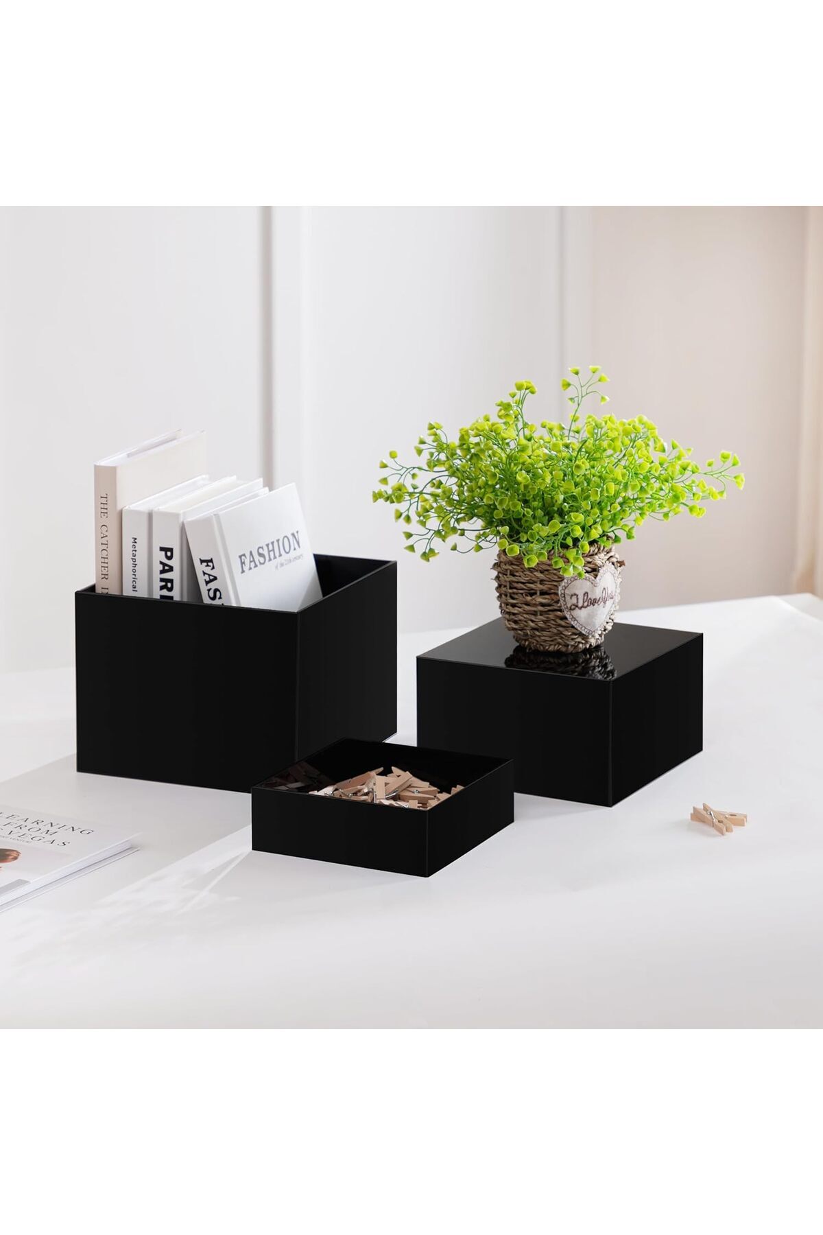 Generic-6PCS Black Acrylic Cube Display Nesting Risers Food Display Risers Acrylic Boxes Stand Shelf 4