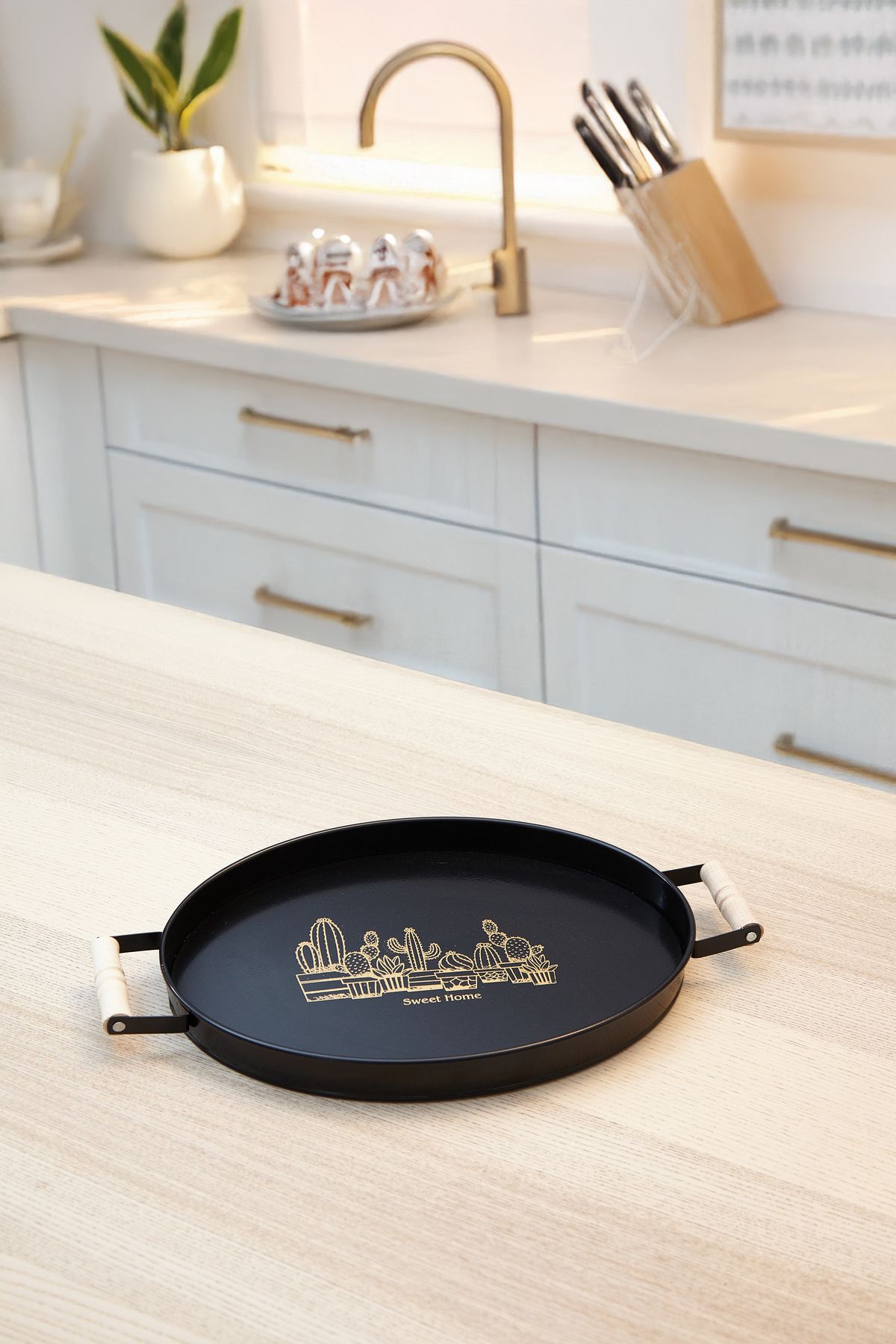 Doğa Dizayn Merisa Home Oval Metal Tepsi Siyah 45 cm