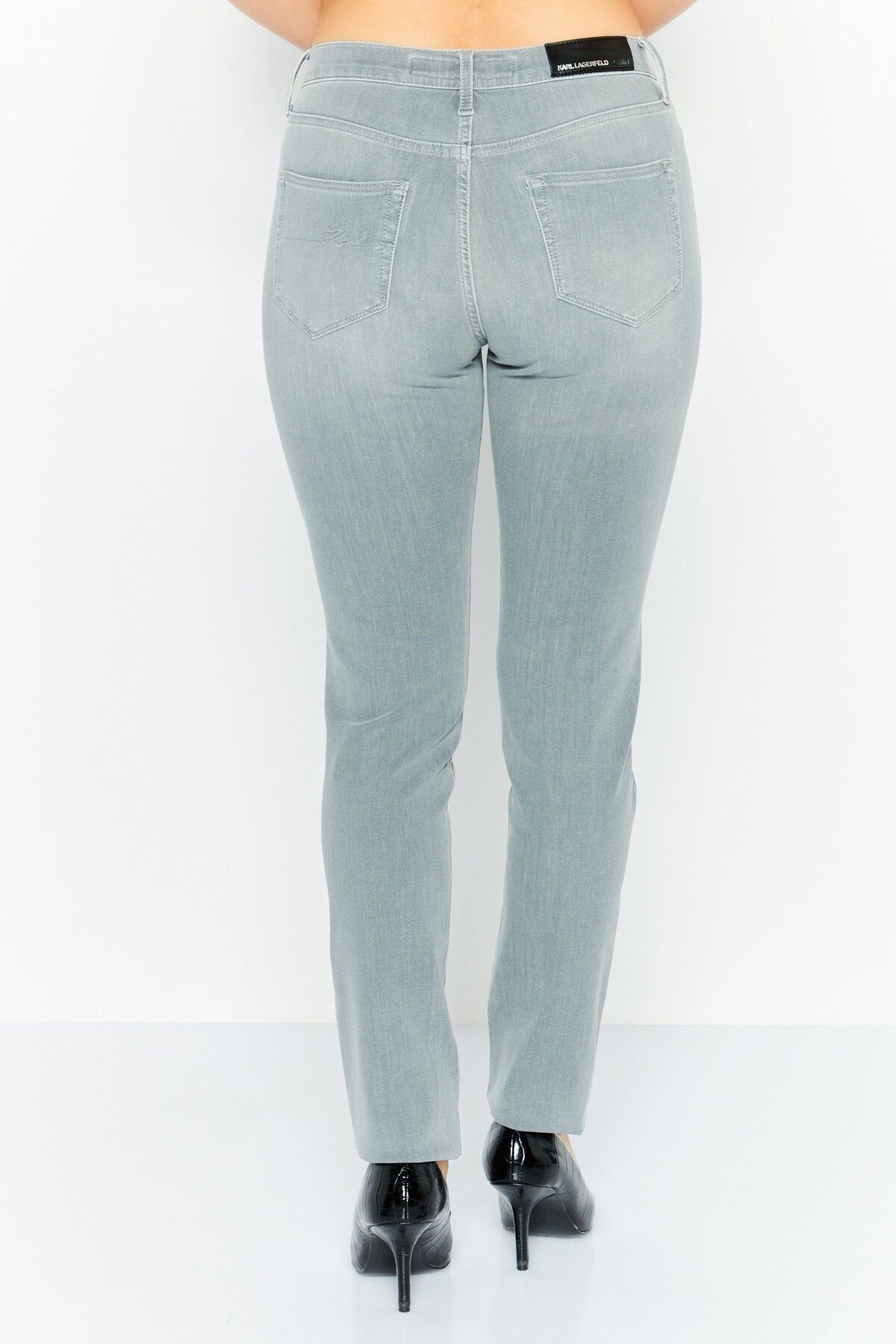 Karl Lagerfeld-Women Skinny Fit High Waist Embellished Denim, Grey 2