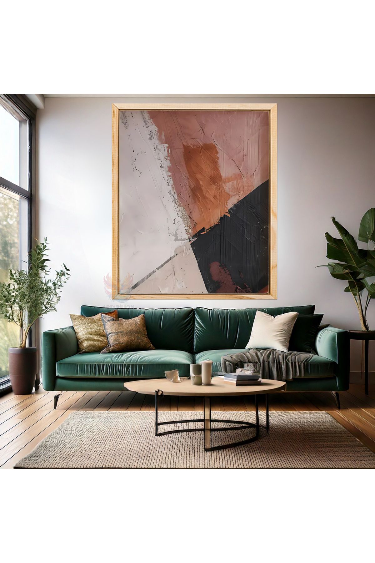 Artarilion Soyut Temalı Yağlı Boya Görünümlü Fırça Darbeleri Ahşap Çerçeveli MDF Modern Salon Duvar Tablosu