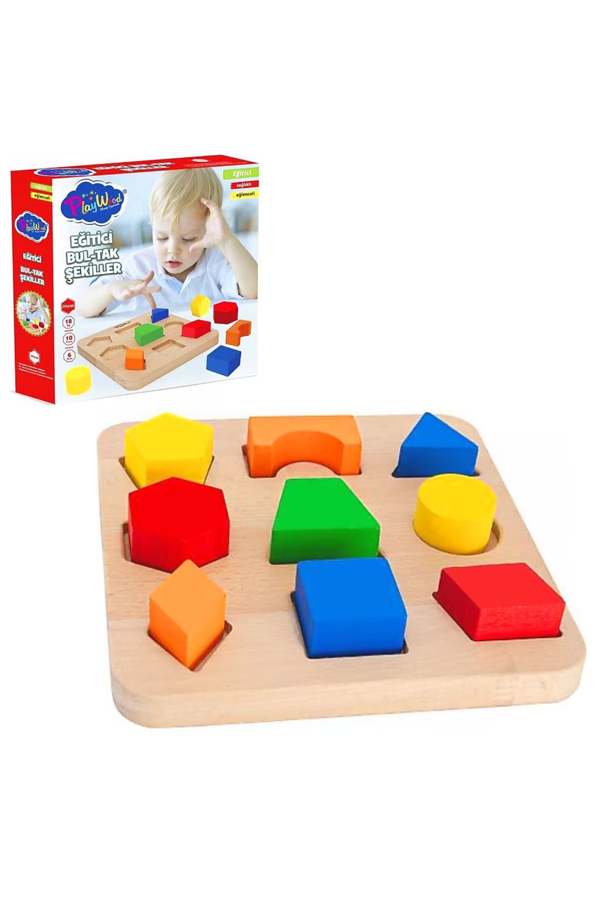 Play Wood AHŞAP EĞİTİCİ BULTAK ŞEKİLLER 6 RENK 10 PARÇA 18M+