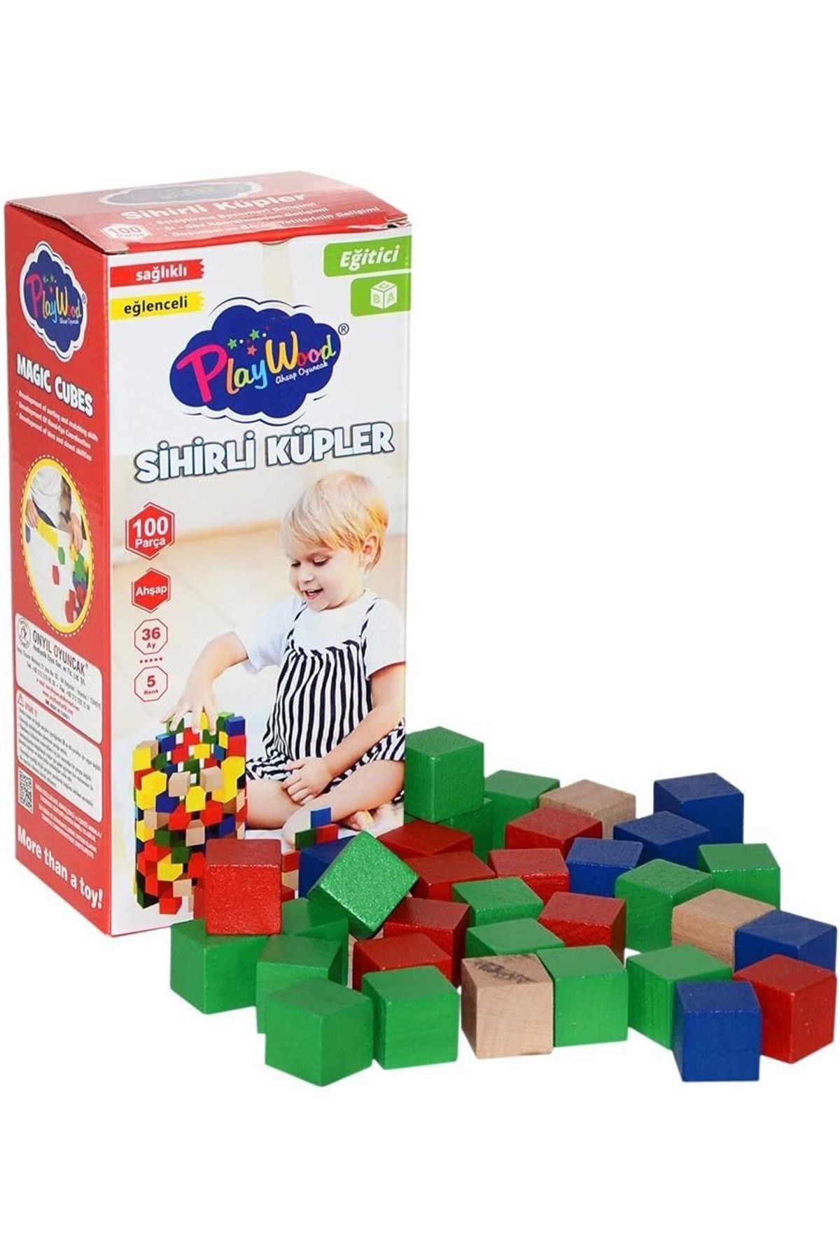 Play Wood AHŞAP SİHİRLİ KÜPLER 100 PARÇA 36M+