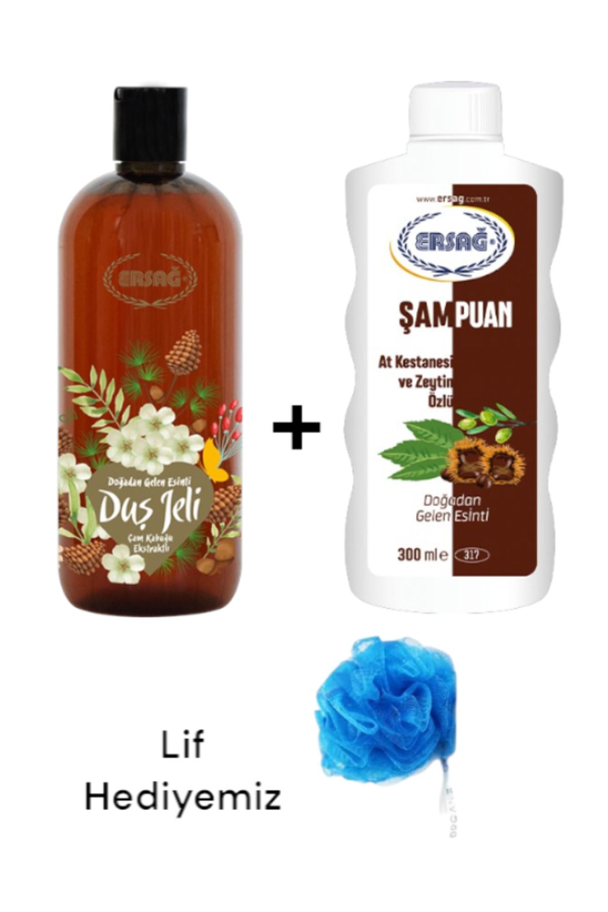 Ersağ At Kestanesi ve Zeytin Özlü Şampuan 300 ML+Çam Kabuğu Eks. Duş Jeli 500ML-(Lif Hediye'li)317-37