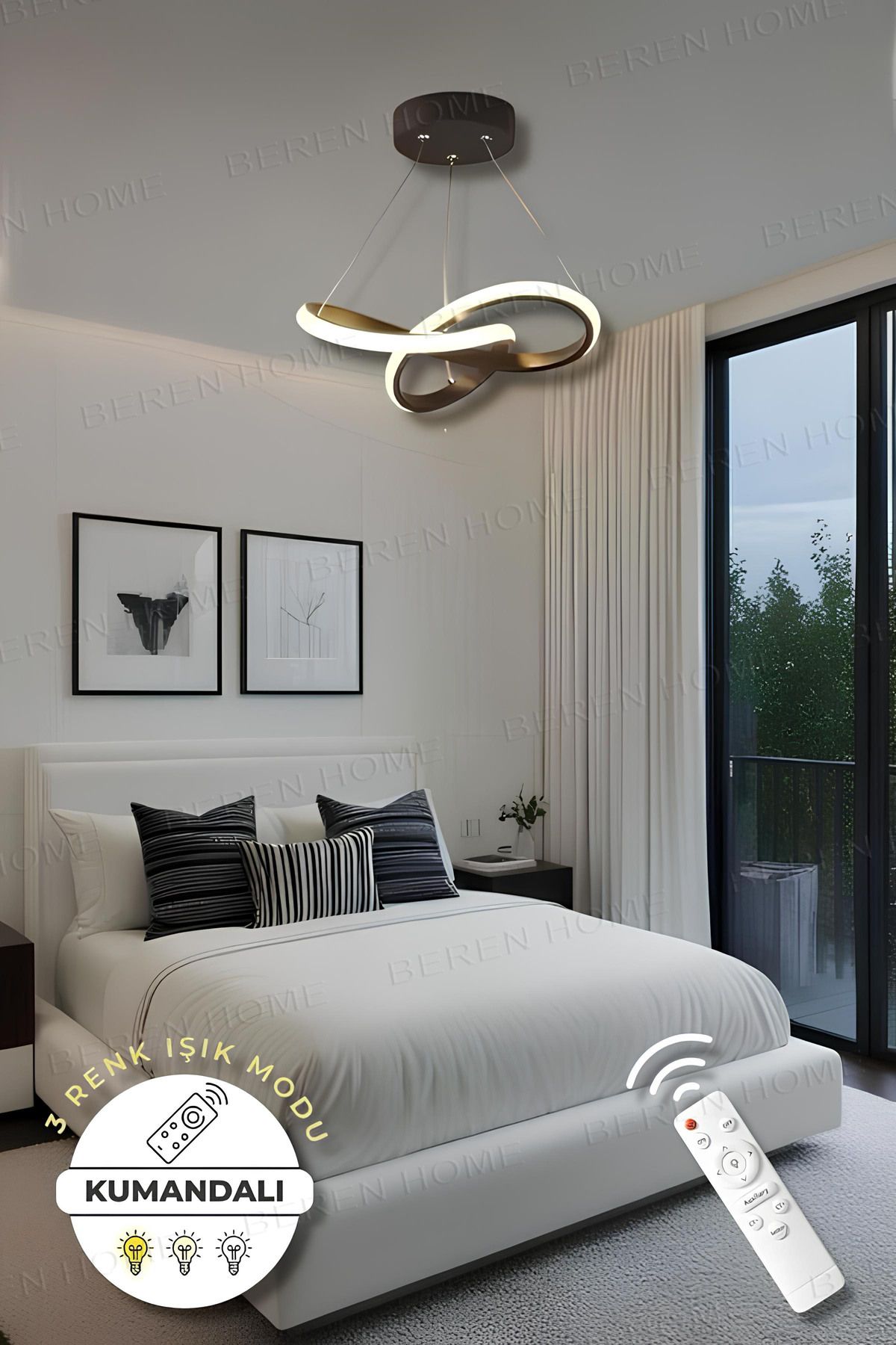 BEREN HOME Quin Black Kumandalı 3 Renk Modern Sarkıt Led Avize