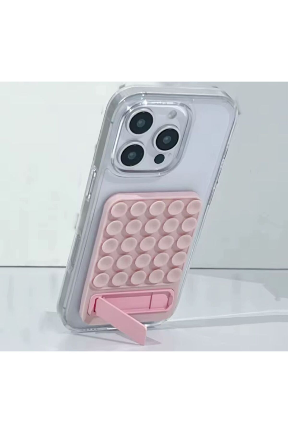 Buççin Pembe Yapışkanlı Telefon Arkası Tutucu Dayanıklı Yapışkanlı Vantuzlu Stand