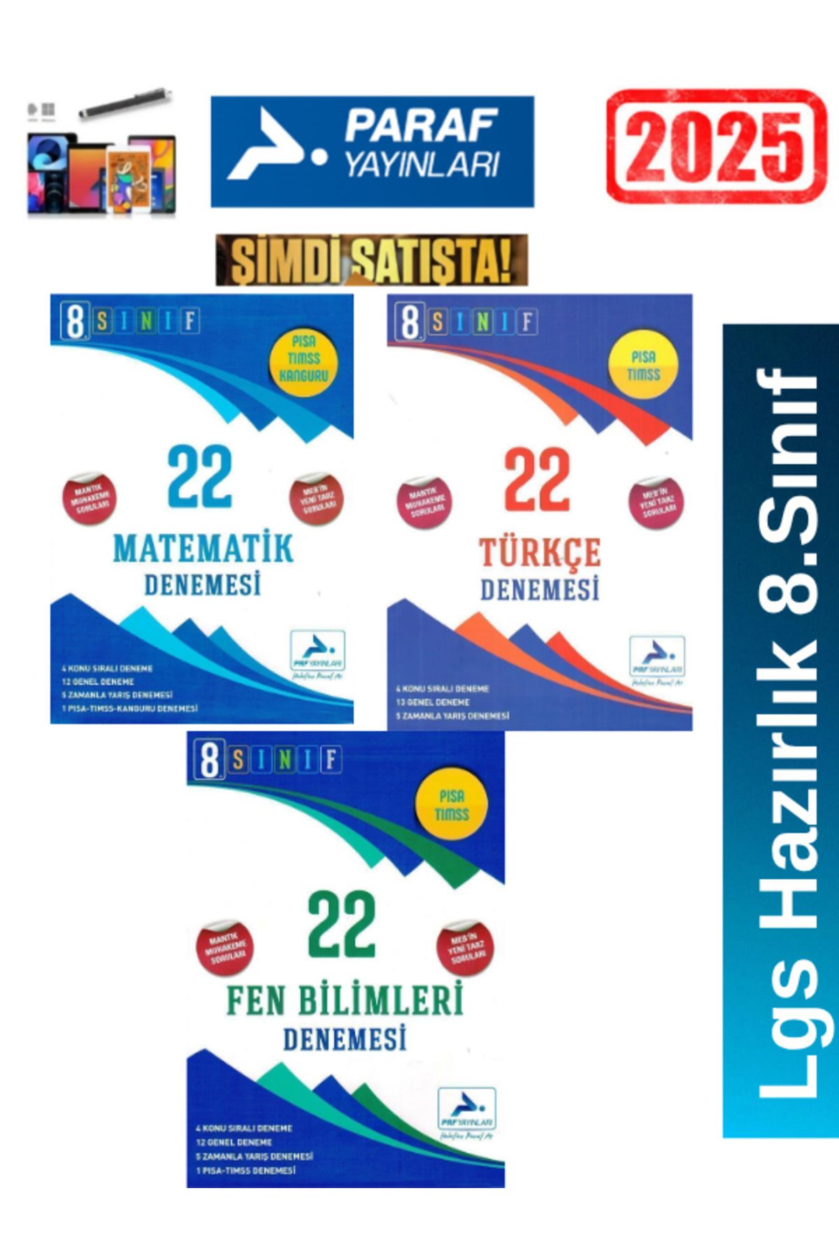 Ens Yayıncılık Paraf Yayınları 8.Sınıf Lgs Hazırlık Matematik22-Türkçe22-Fen22 li Branş Deneme+Android Kalem