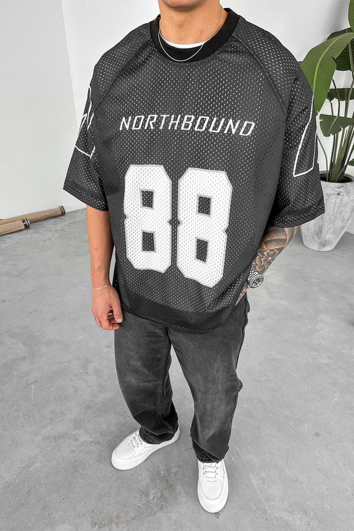 HAFKAGİYİM Siyah North Bound 88 Oversize Fileli Forma