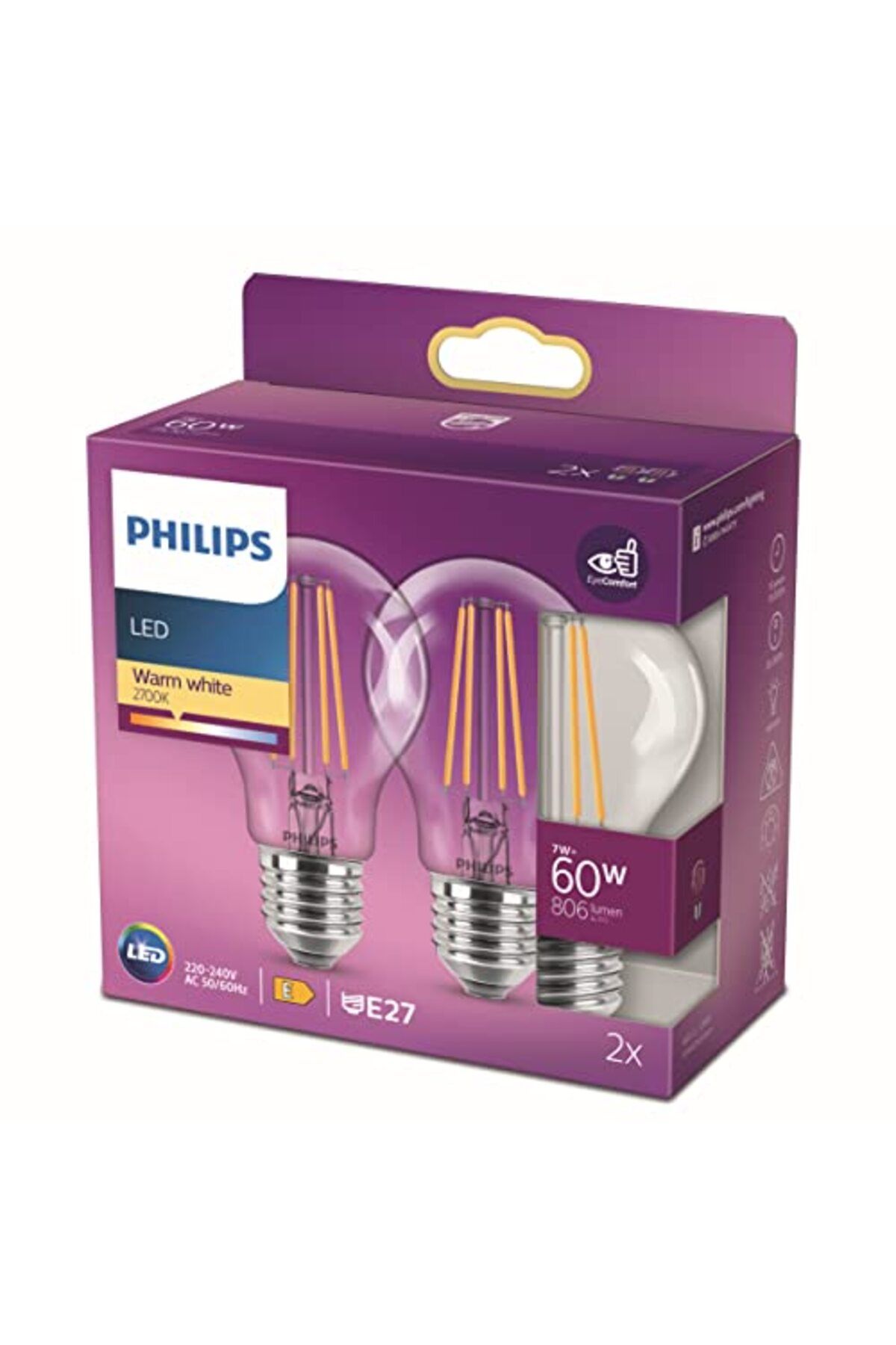 ShopZum Led Classic 60W A60 Filament Ampul, 2700 Sarı Işık, E27 Normal Duy, Dim Edilmez 2&Apos;Li Ekopaket