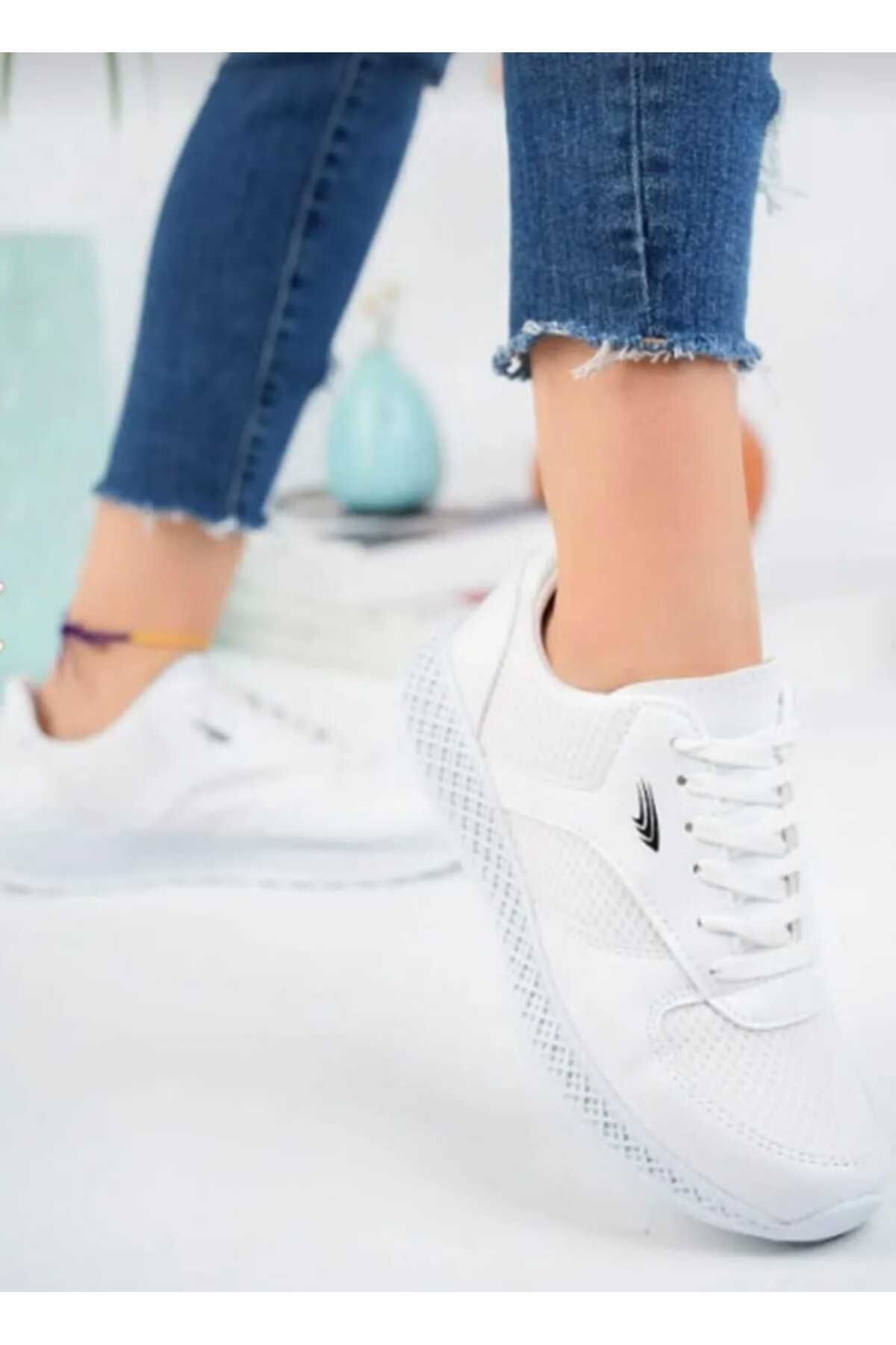 WEBORN Kadın Casual Fileli Anorak Bağcıklı Hafif Sneaker Kaymaz Tabanlı Rahat Koşu Ayakkabısı