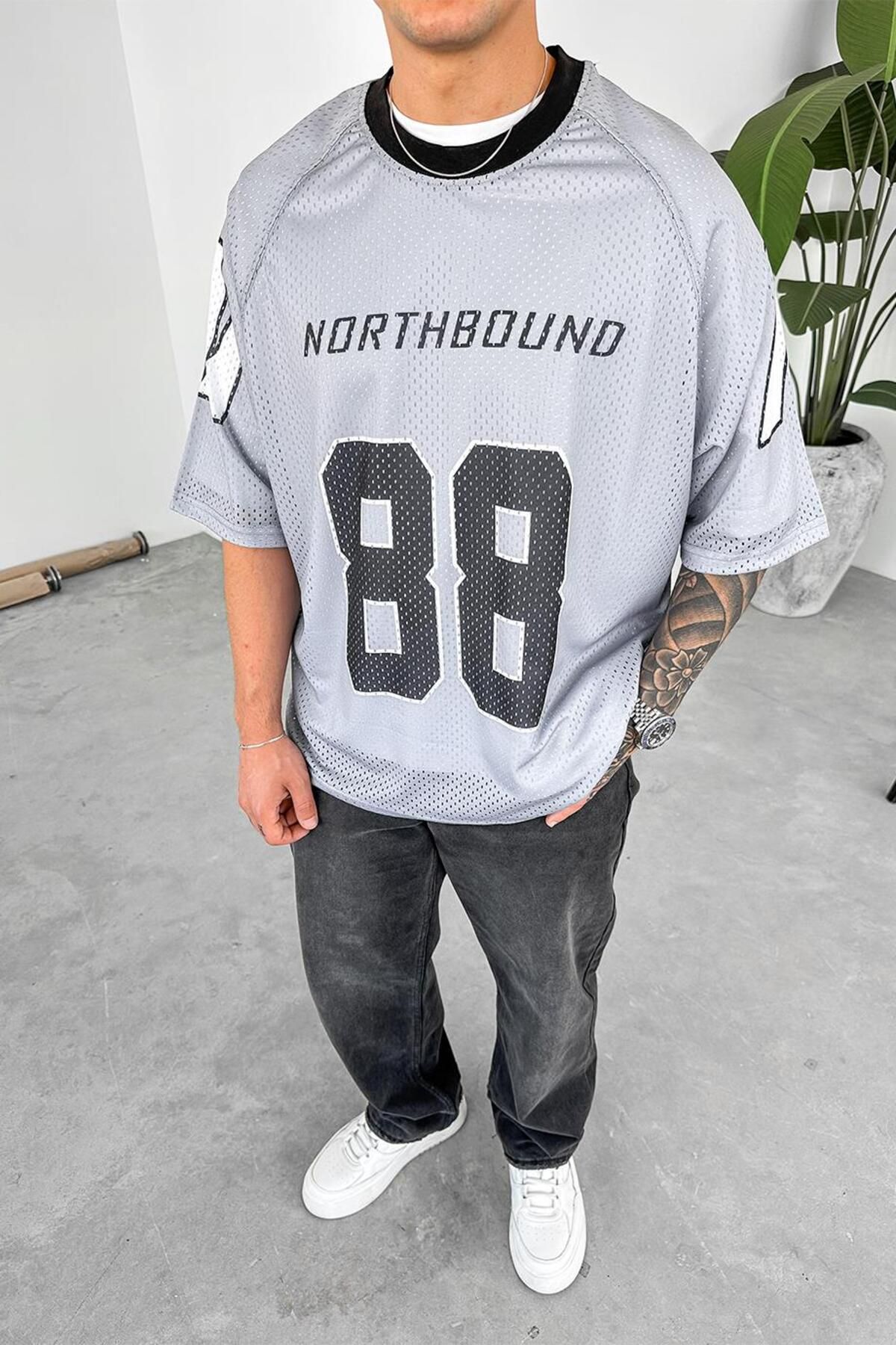 HAFKAGİYİM Gri North Bound 88 Oversize Fileli Forma