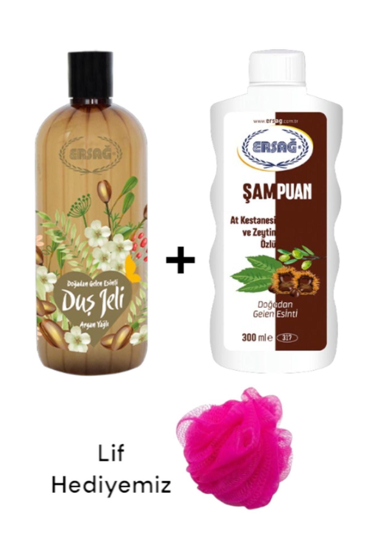 Ersağ At Kestanesi ve Zeytin Özlü Şampuan 300ML+ Argan Yağlı Duş Jeli 500ML - ( Lif Hediye'li ) 317-29