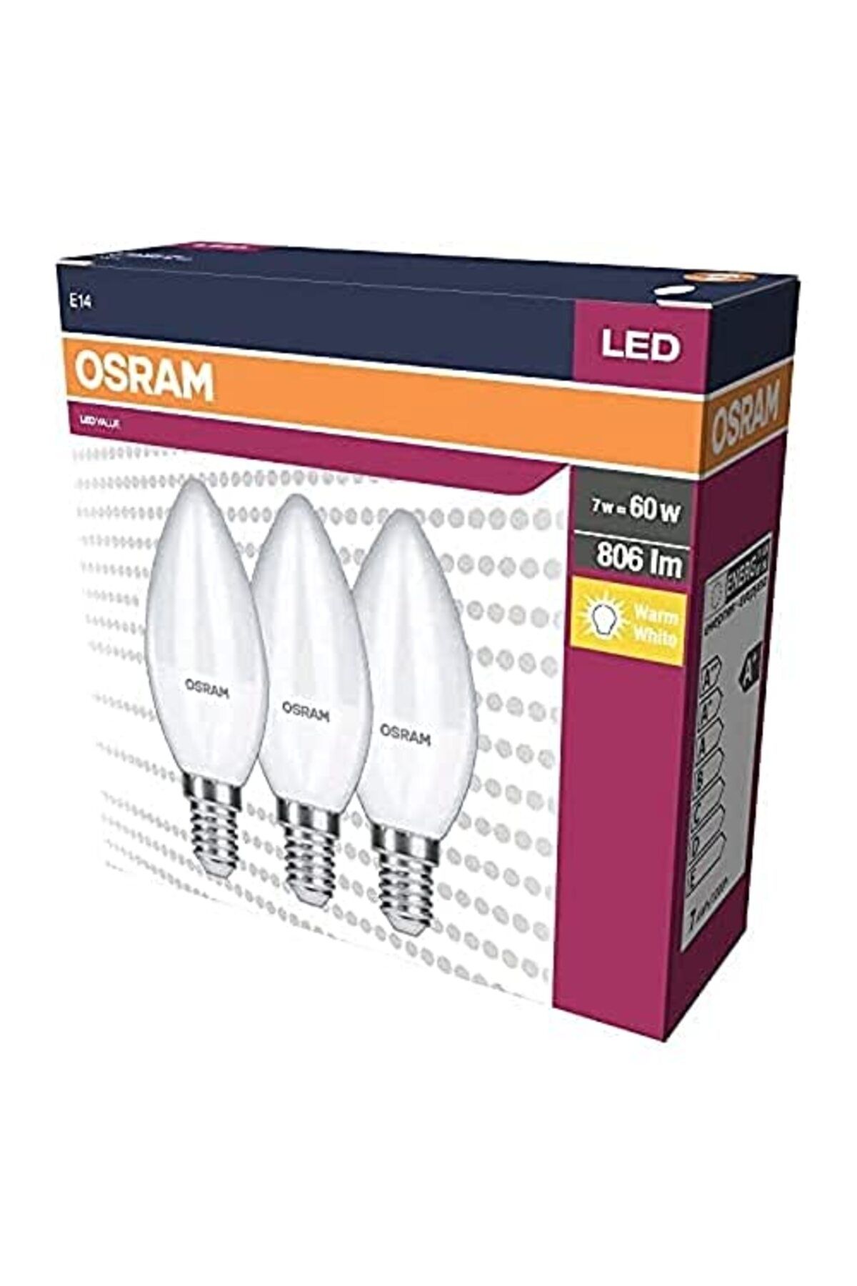 ShopZum Led Value Clb60 7W/827 Fr E14 3&Apos;Lü Lamba Sarı Işık