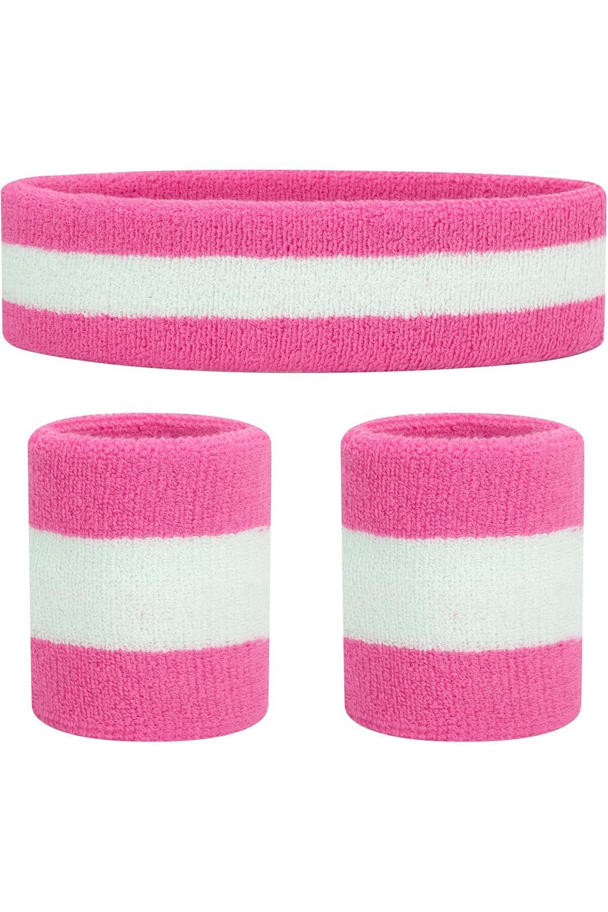 SportyBand PEMBE  Saç Bandı, Bandana, Hairband, Ve Bileklik 3 Lü Takım.