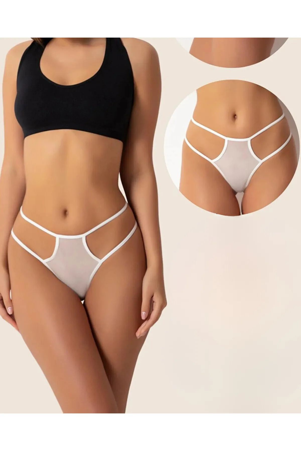 FantaziAtölyesi Fantazi Beyaz Seksi TÜL Kadın String - Fantezi Tanga