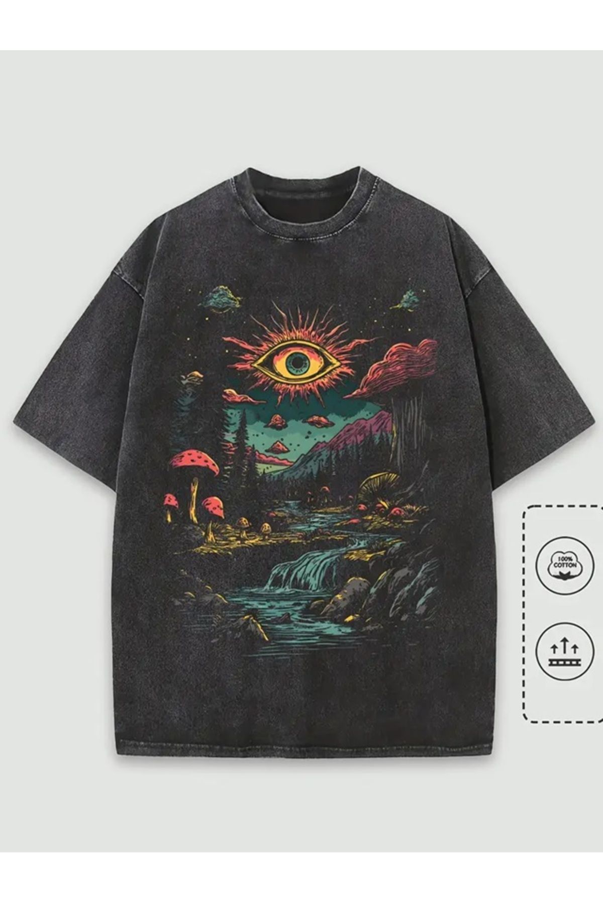 Touz Moda Fantastic Forest Baskılı Yıkamalı Vintage Unisex Oversize T-Shirt