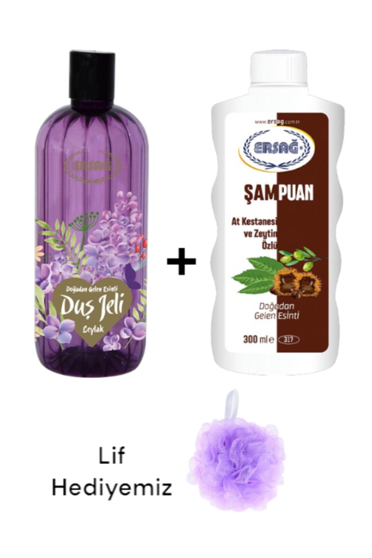 Ersağ At Kestanesi ve Zeytin Özlü Şampuan 300ML - Leylak kokulu Duş Jeli 500ML ( Lif Hediye'li ) 317-52