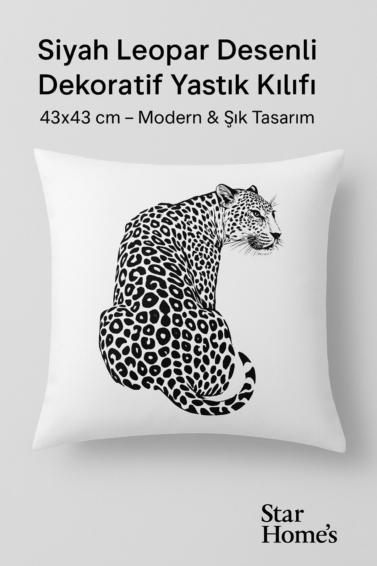 YILDIZ DİJİTAL HOME Siyah Leopar Desenli Dekoratif Yastık Kılıfı | 43x43 cm - Modern & Şık Tasarım | Star Home's