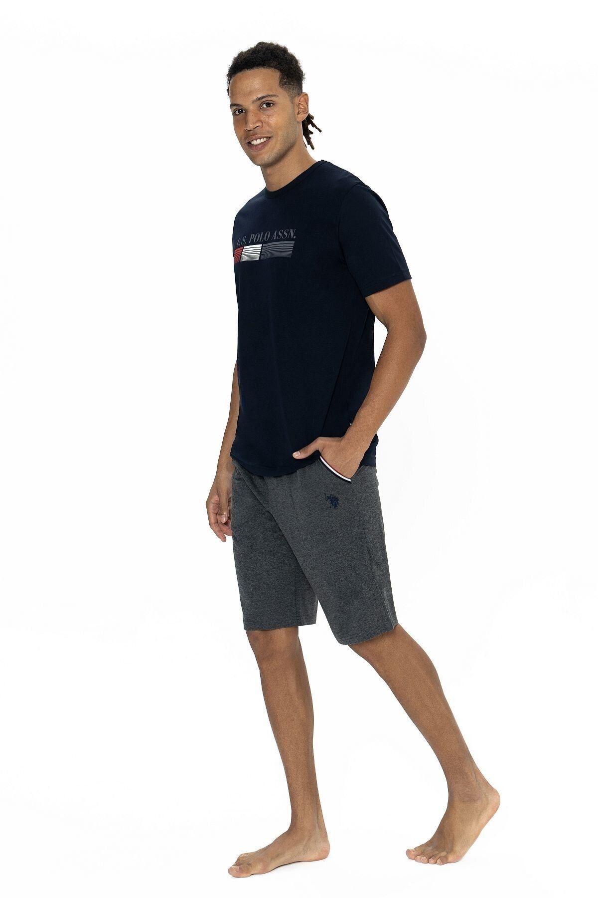 U.S. Polo Assn. U.S. Polo Assn. Erkek Lacivert Kısa Kollu Şortlu Pijama Takımı – Rahat ve Modern Yaz Stili