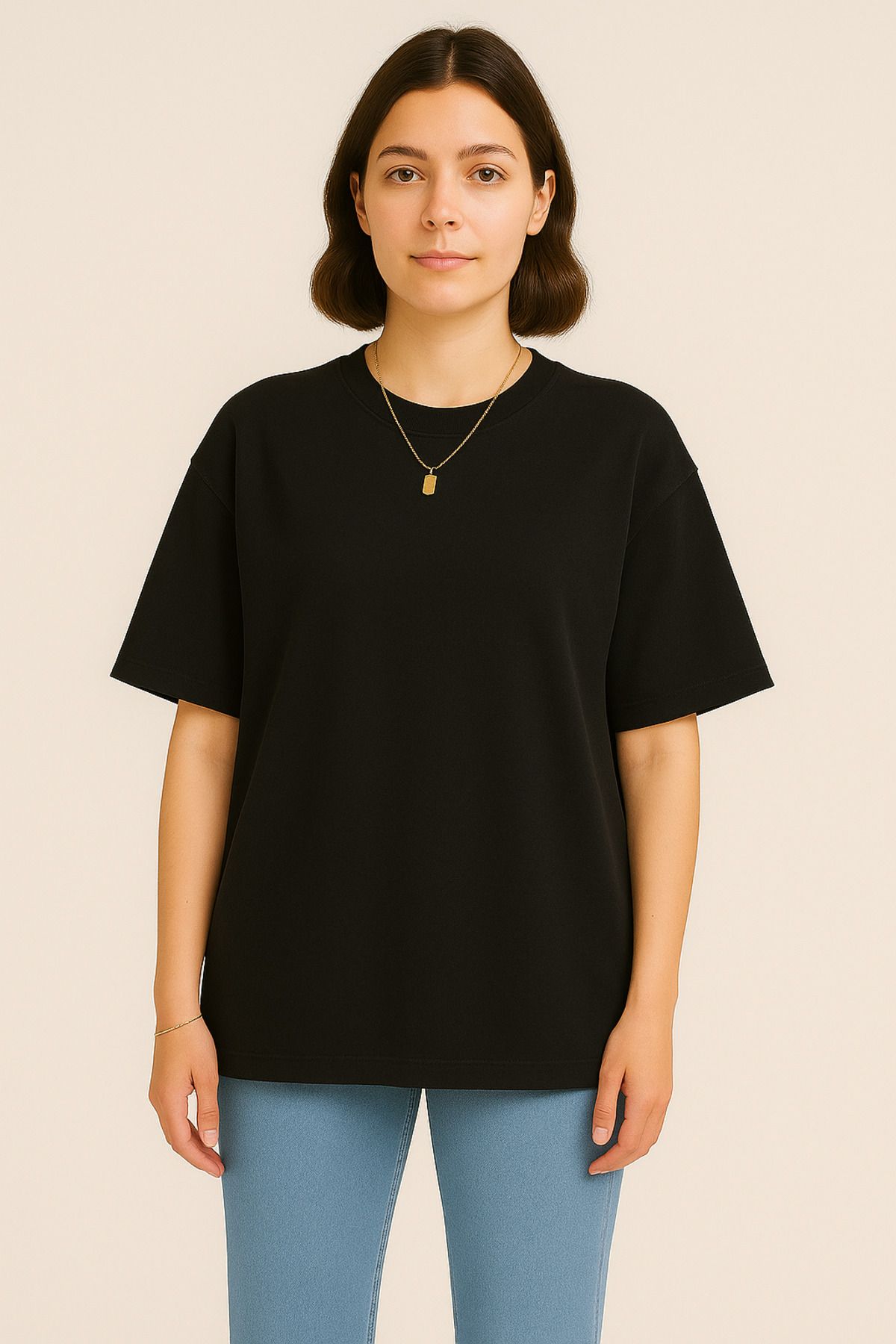 INFLUYENTE Kadın Oversize Modal Kumaş Rahat Kalıp Bisikletlet Yaka Canlı Renk İpeksi His Basic T-Shirt