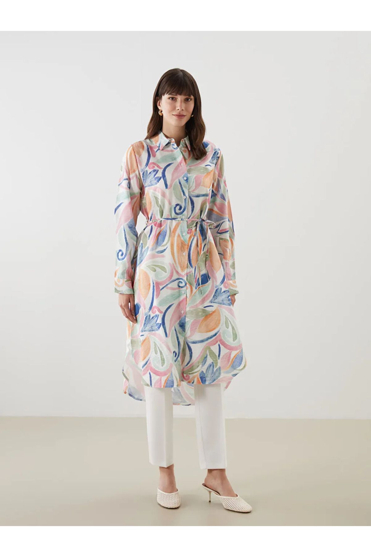 LC Waikiki LCWAIKIKI Classic Mor Desenli Oversize Kadın Gömlek Tunik
