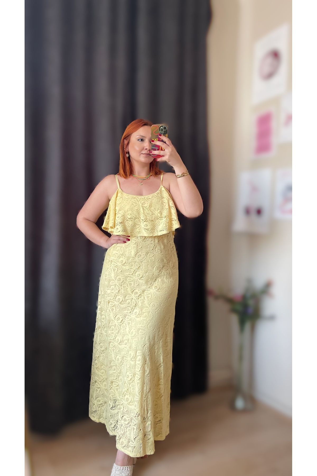 Tumtum Wear Örgülü fırfır detaylı askılı elbise