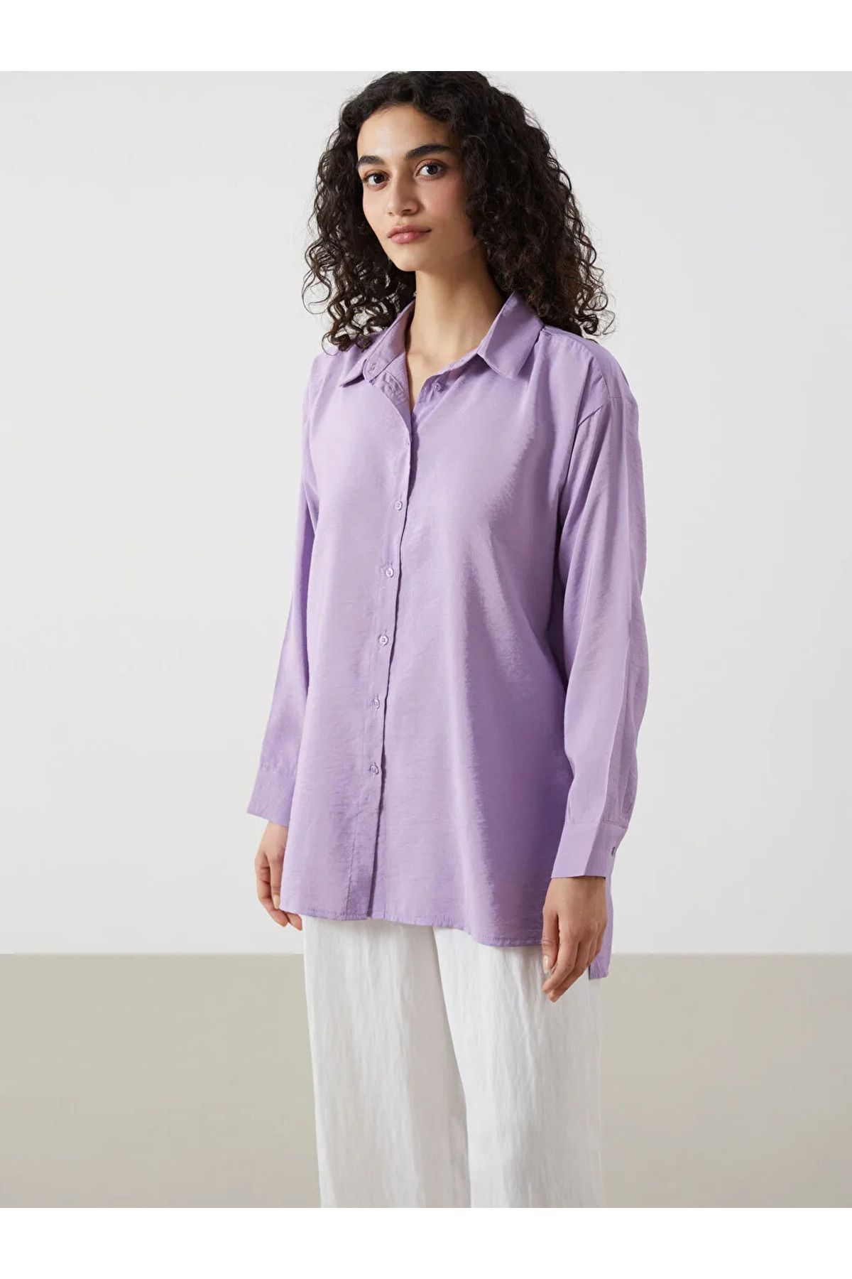 LC Waikiki LCW Modest Lila Oversize Kadın Gömlek Tunik