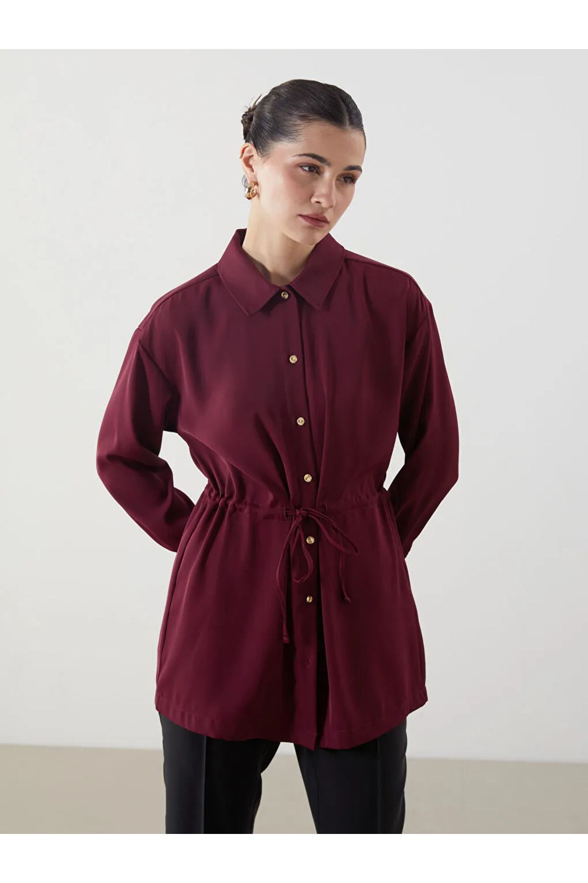 LC Waikiki LCW Modest Bordo Loose Fit Kadın Gömlek Tunik