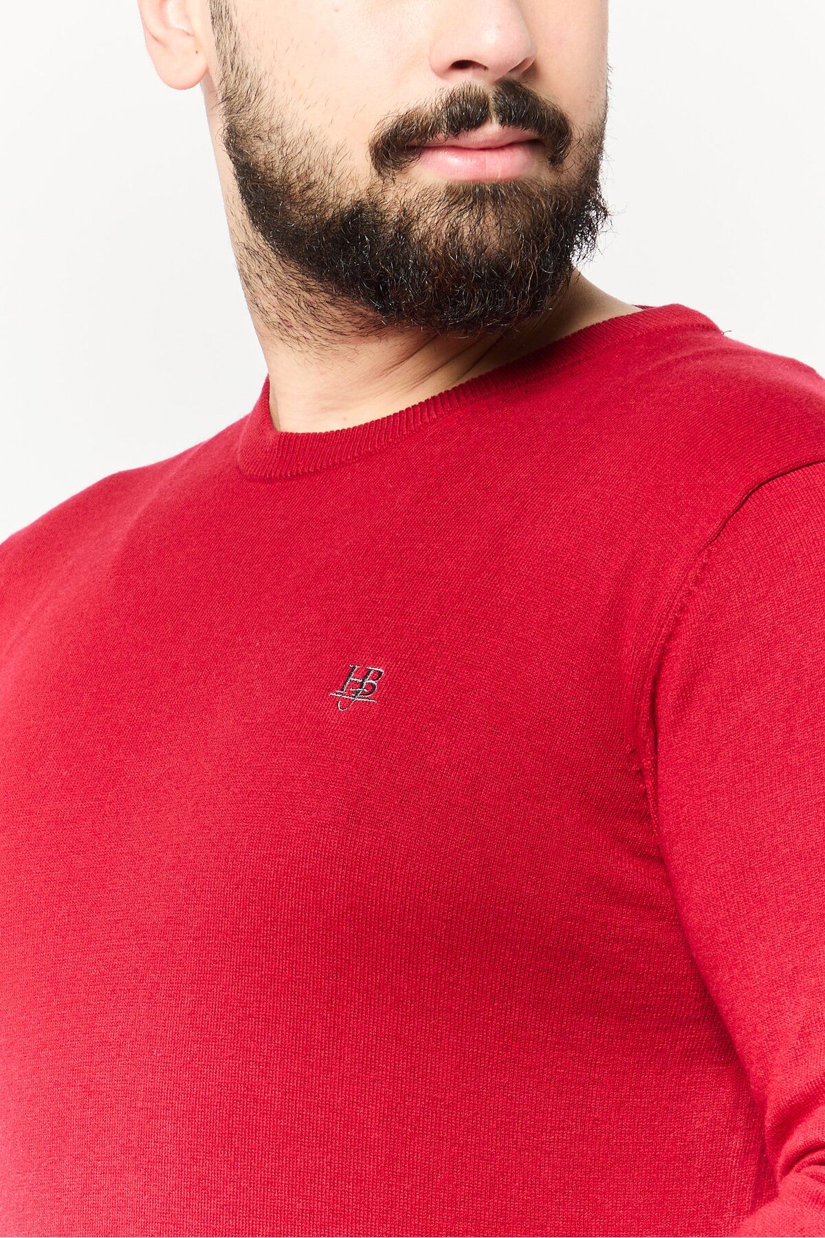 Harmont & Blaine Jeans-Men Crew Neck Embroidered Logo Sweater, Red 3
