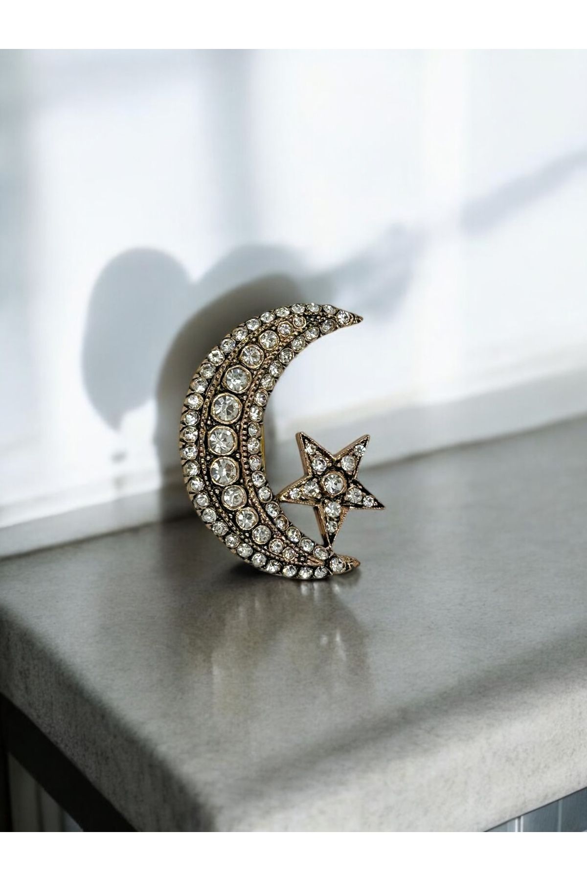 FUYA JEWELLERY Elmas Montür Ay Yıldız Broş