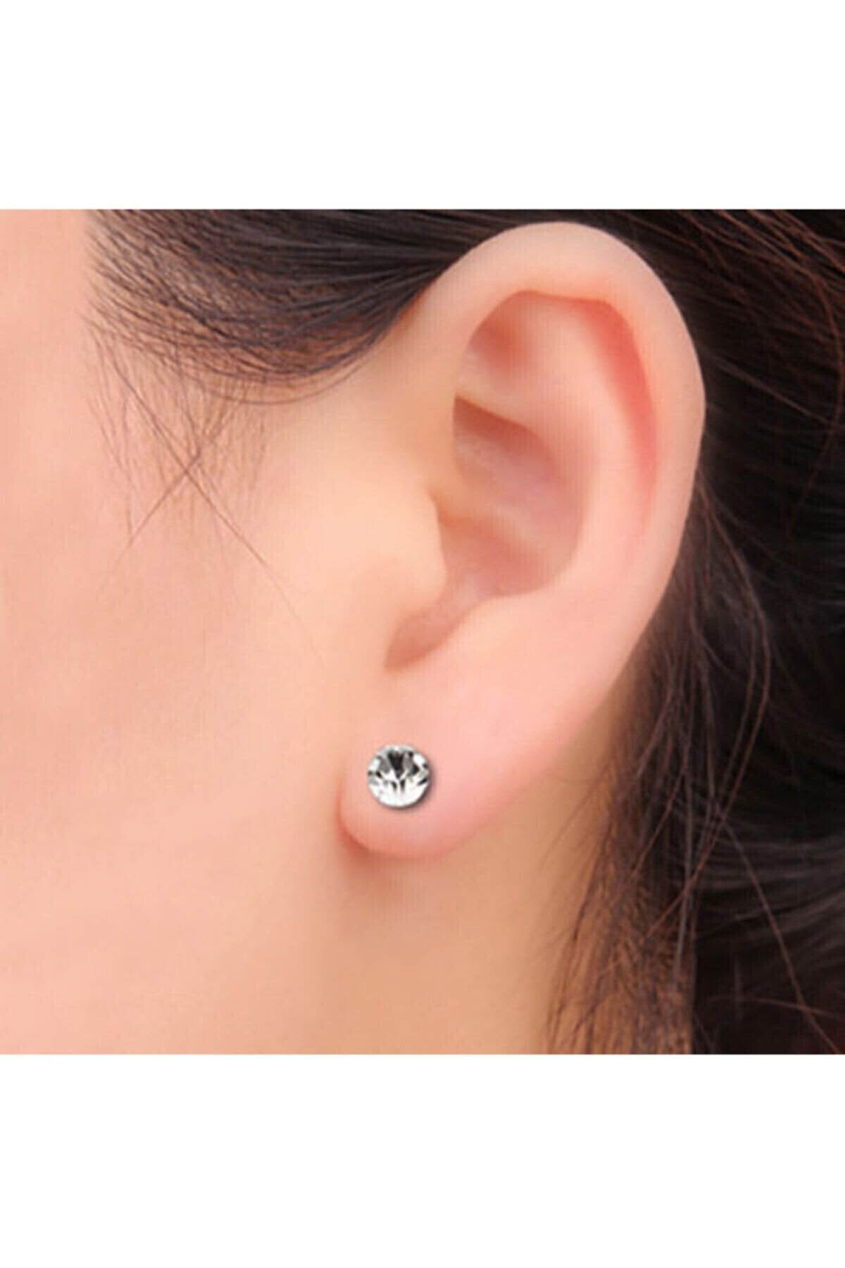TREND COLLECTİON 2-4-6 mm Unisex Çelik Küpe Beyaz Zirkon Taşlı 3 Çift Mıknatıslı Manyetik Çelik Küpe görsel 7
