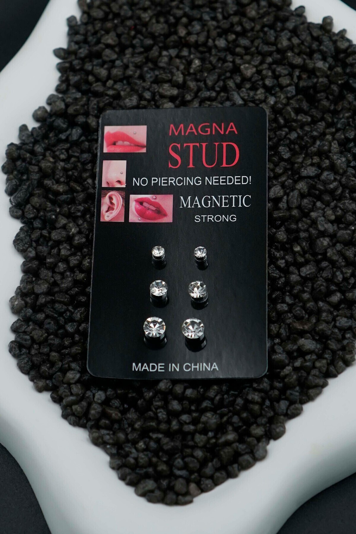 TREND COLLECTİON 2-4-6 mm Unisex Çelik Küpe Beyaz Zirkon Taşlı 3 Çift Mıknatıslı Manyetik Çelik Küpe görsel 3