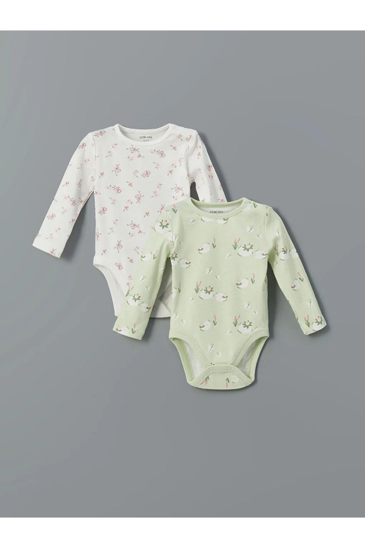 LC Waikiki LCW baby Ekru Baskılı Kız Bebek Çıtçıtlı Bodysuit 2'li