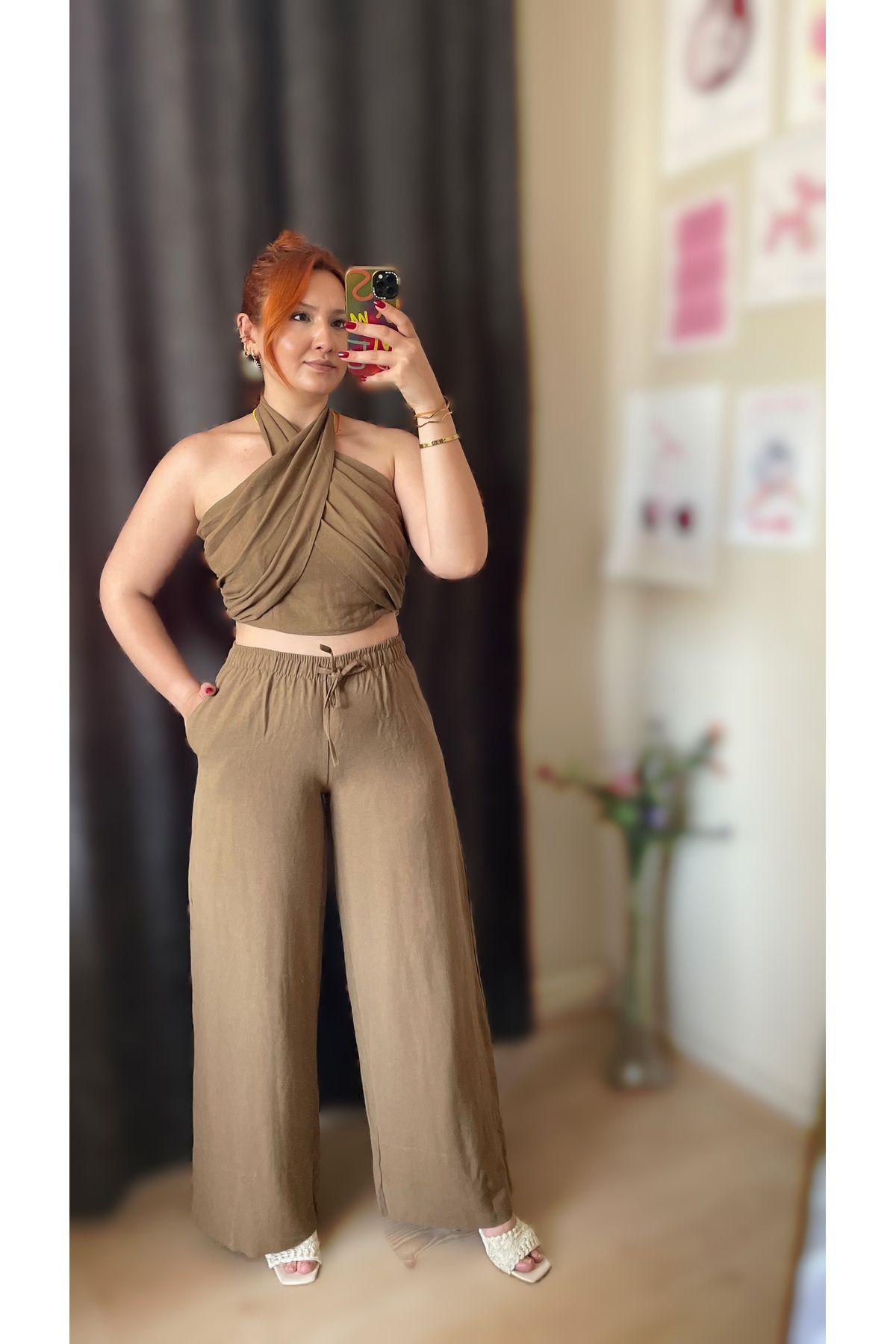 Tumtum Wear Boyundan bağlamalı keten alt üst takım