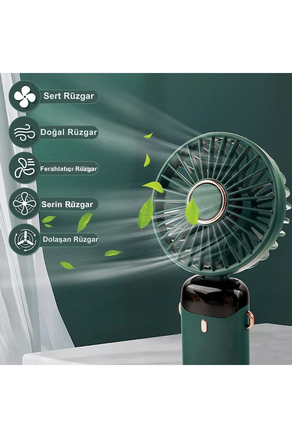 NEXRON Taşınabilir Şarjlı LED Ekranlı 5 Kademeli Sessiz Mini Fan - Telefon Standlı