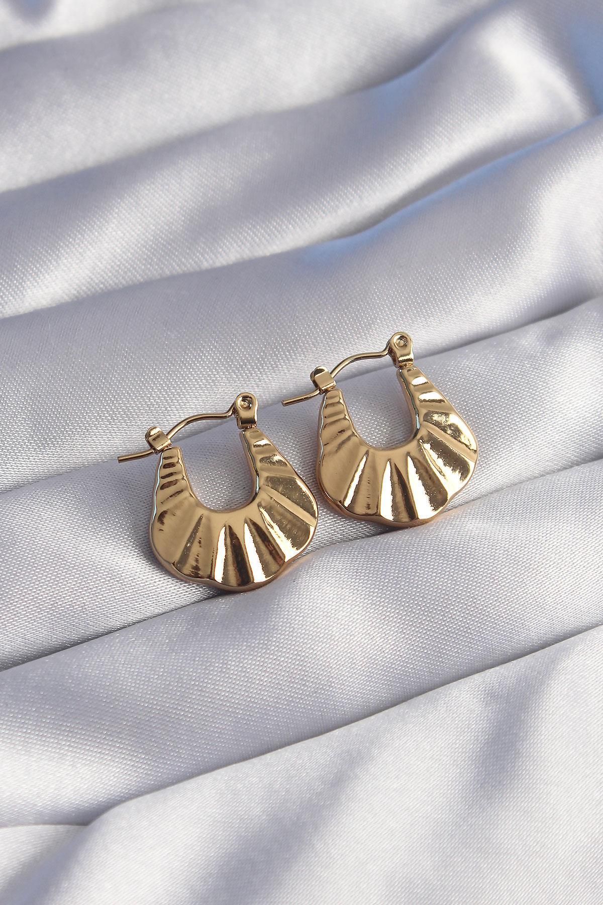 prativas 316L Çelik Gold Renk Kabartmalı Görünüm Küpe