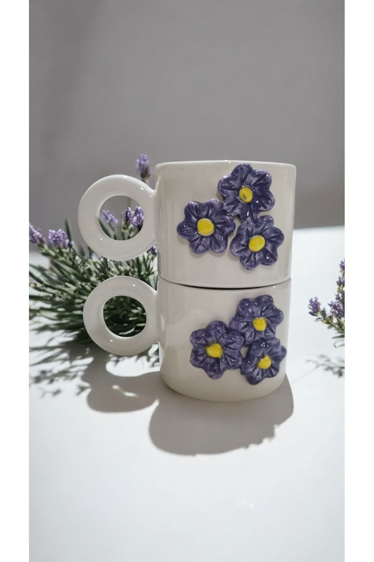 seda seramik El Yapımı 2 li Seramik Splash Kabartmalı Double Espresso Kahve Kupa Bardak Mug 200 ML
