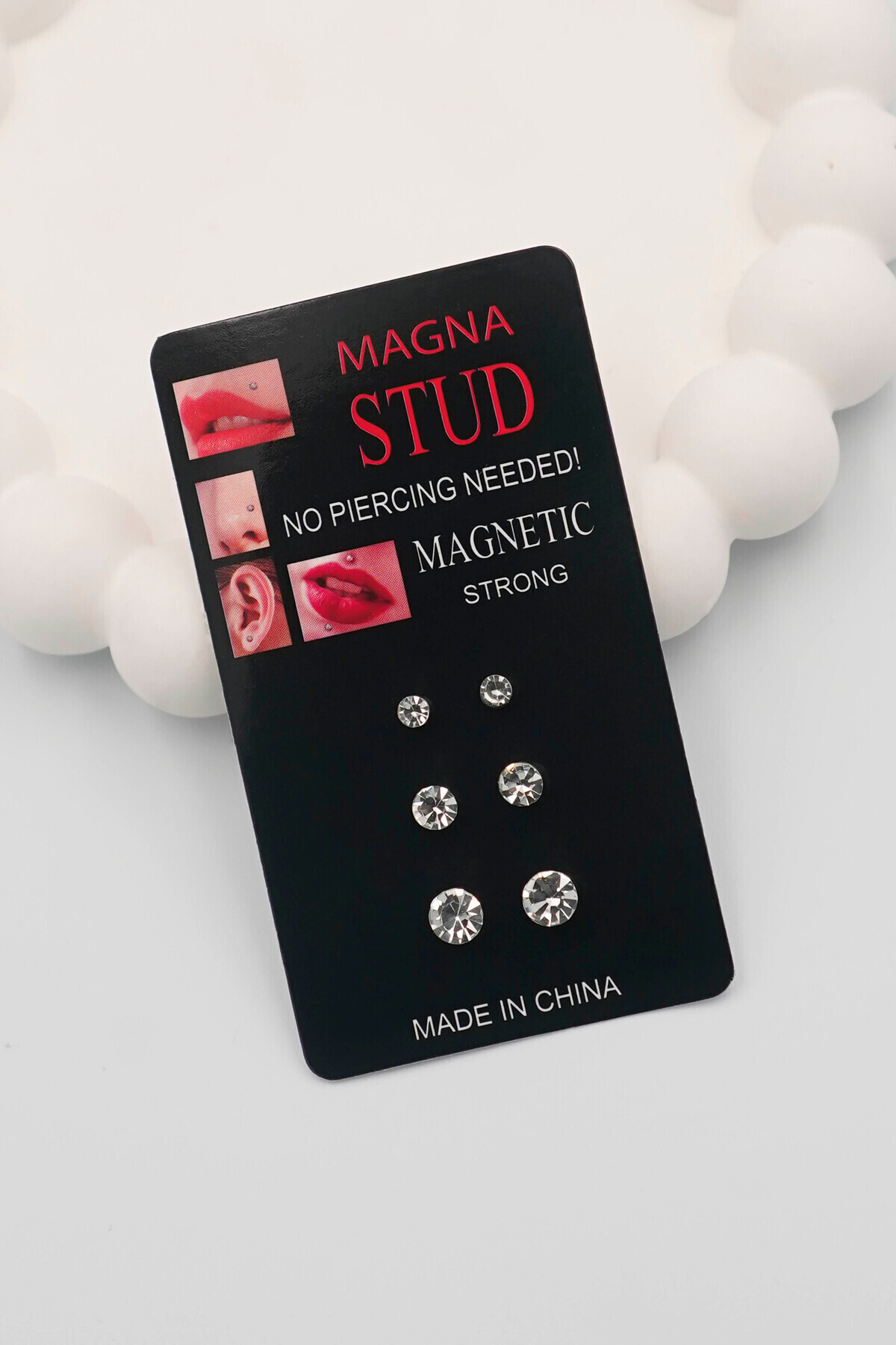 TREND COLLECTİON 2-4-6 mm Unisex Çelik Küpe Beyaz Zirkon Taşlı 3 Çift Mıknatıslı Manyetik Çelik Küpe görsel 2