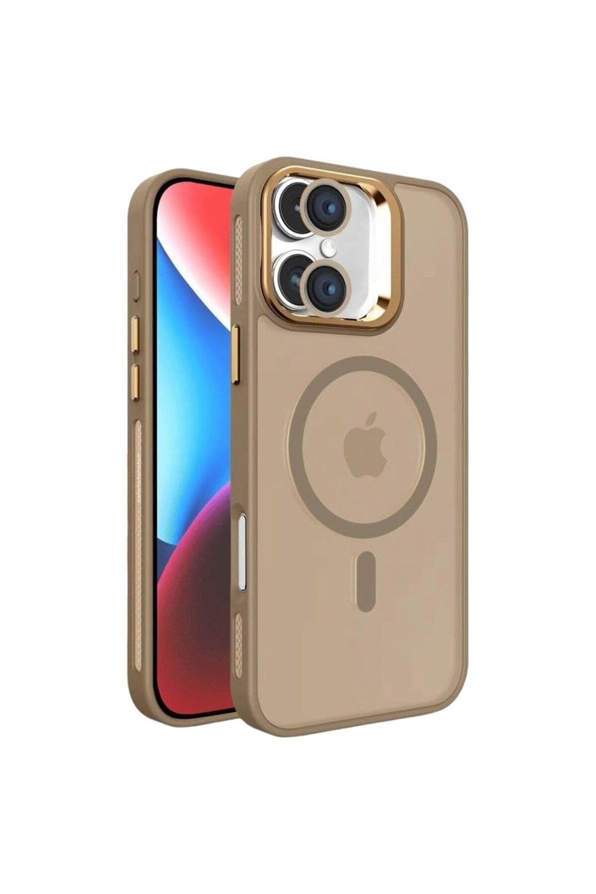 Online İphone 13 Pro Için Standlı Lens Hediyeli Magsafe Maksimum Koruma Armor Kılıf - Çöl Rengi