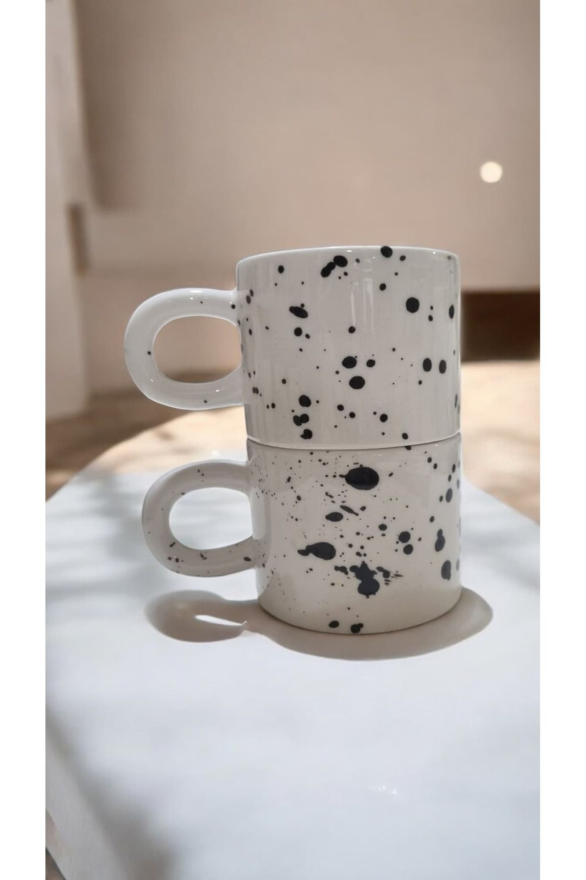 seda seramik El Yapımı 2'li Seramik Splash Kahve Kupa Bardak Mug Double Espresso