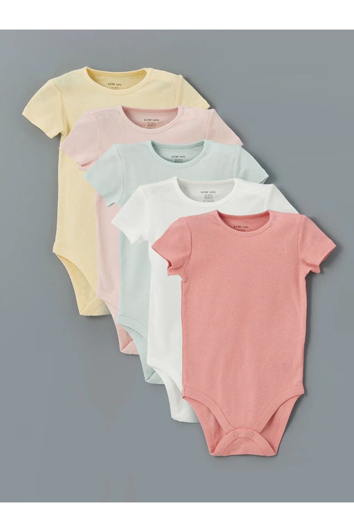 LC Waikiki LCW baby Sari Bisiklet Yaka Kız Bebek Çıtçıtlı Bodysuit 5'li