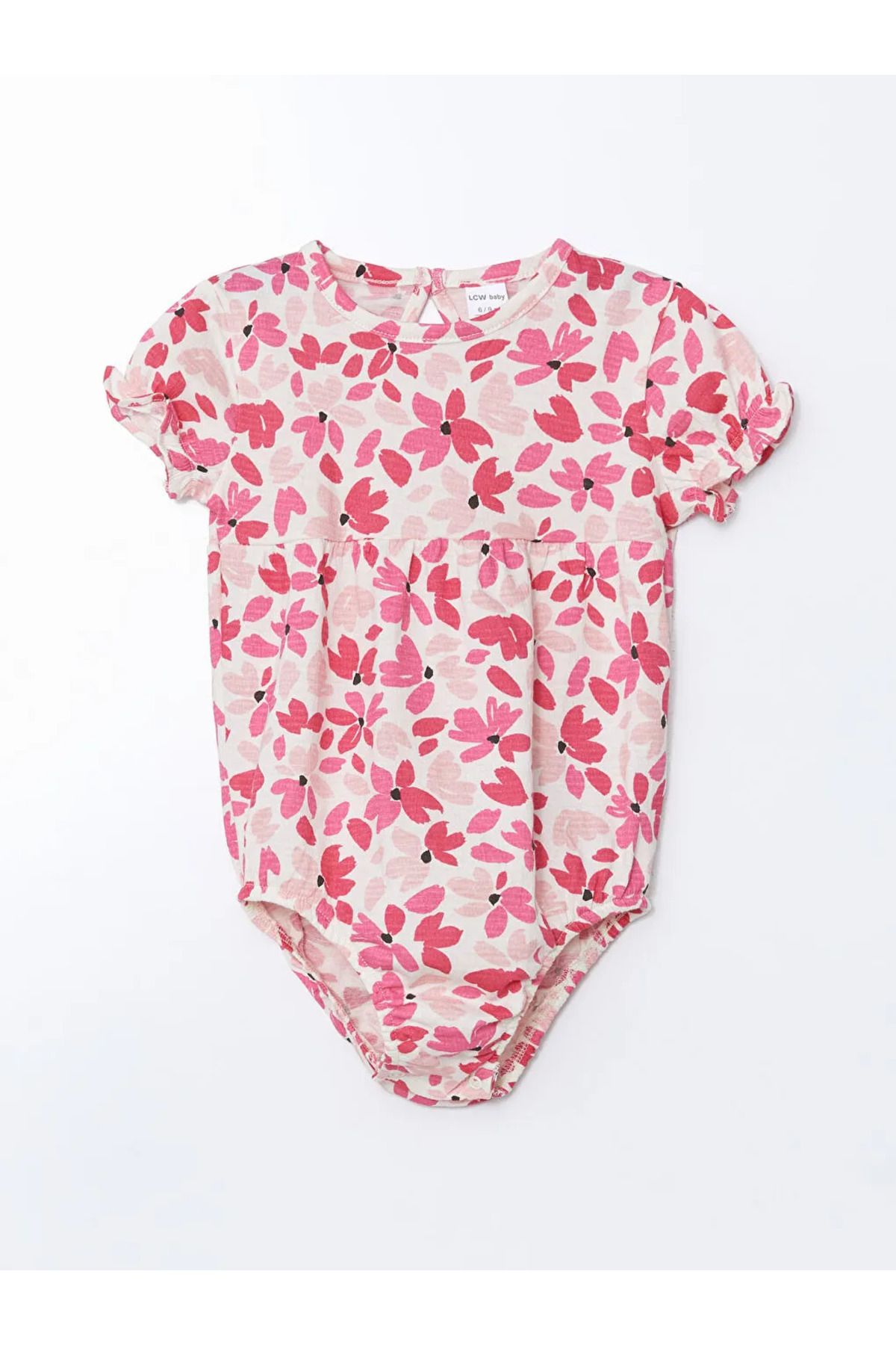 LC Waikiki LCW baby Ekru Bisiklet Yaka Çiçekli Kız Bebek Çıtçıtlı Bodysuit