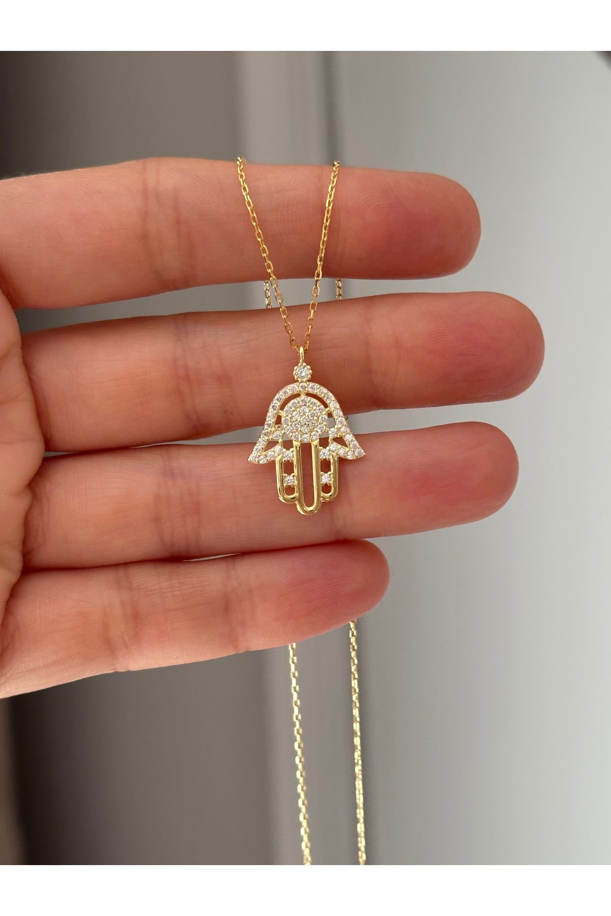 emy by emel luxury silver jewelry Altın Kaplama Taşlı Hamsa Kolye 925 Ayar Gümüş