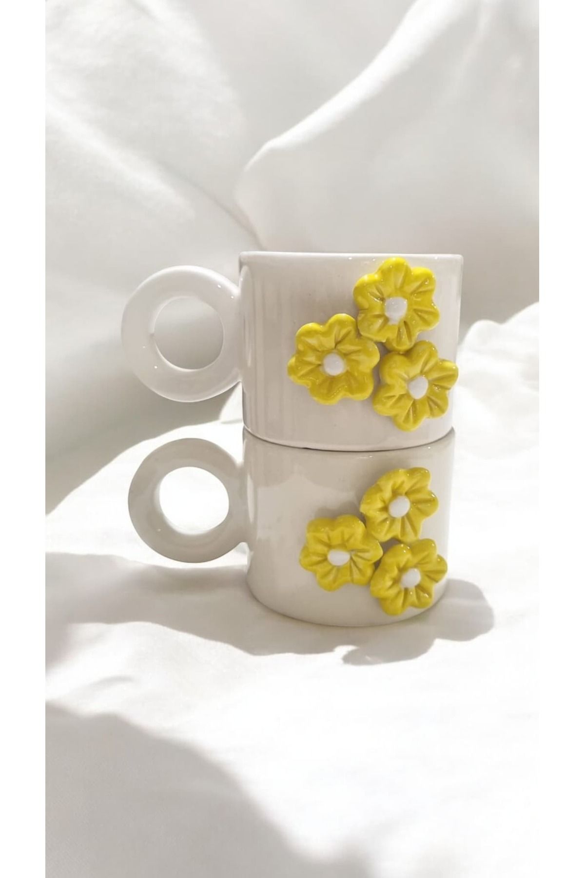 seda seramik El Yapımı 2 li Seramik Splash Kabartmalı Double Espresso Kahve Kupa Bardak Mug 200 ML